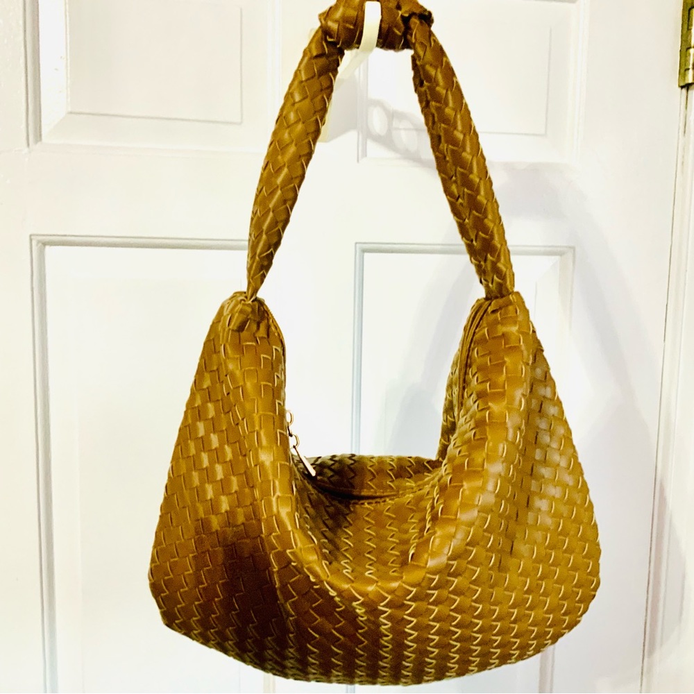 Woven Hobo Bag with Top Knot